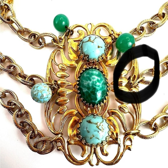 Vintage Napier cabochon gold tone and stone chain belt - Picture 11 of 12